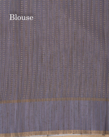 Cream Sandal Semi Tussar Fancy Saree With Contrast Light Violet Fancy Border