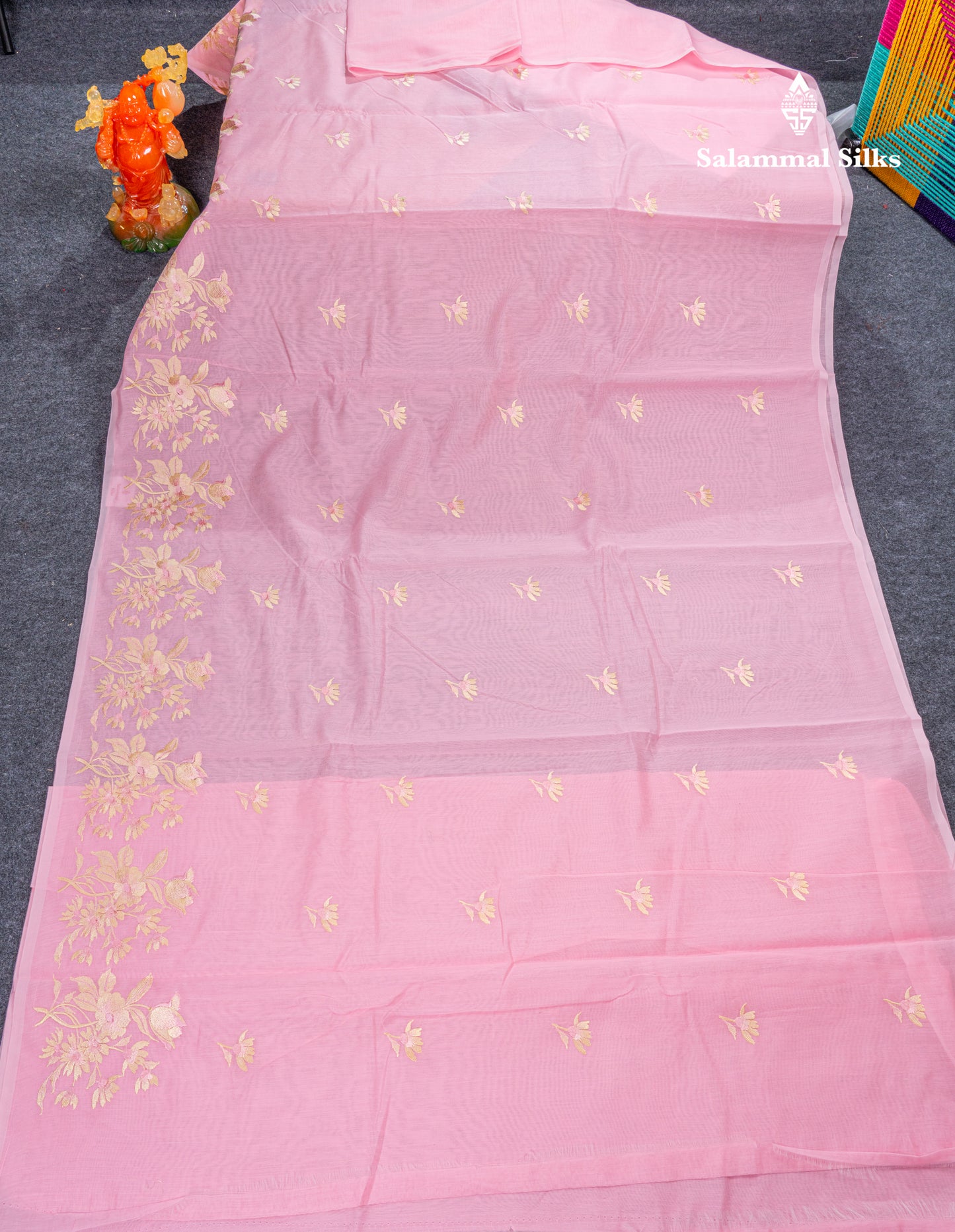 Baby Pink Cotton Mix Saree With Embroidery Border