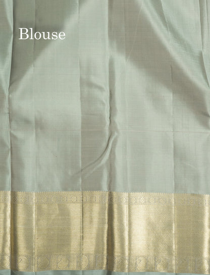 Beautiful Grey Pure Kanjivaram Silk Saree With Self Border