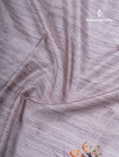 Light Grey Tussar Fancy Saree With Contrast Grey Blouse