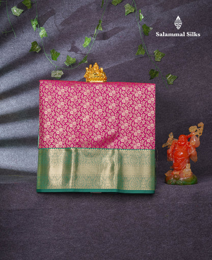 Semi Silk Pattu Pavadai (Rani Pink) With Bottle Green Blouse 37"