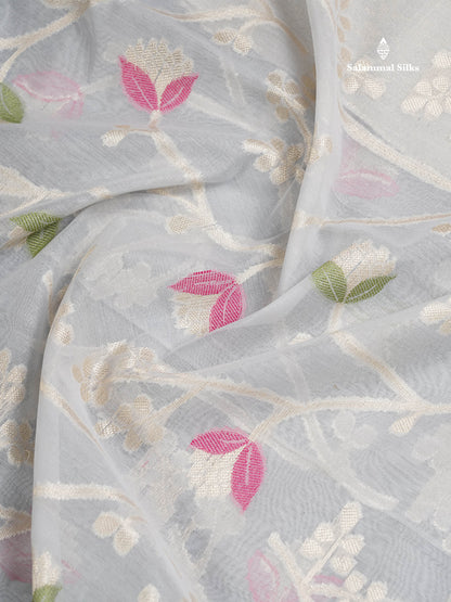 Cotton Mix Saree - Blueish Grey Meenakari Work Along With Fancy Border