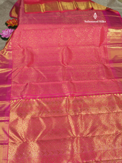 Beautiful Dual Tone Pinkish Red Pure Kanjivaram Silk Saree (2G) Zari With Self Border