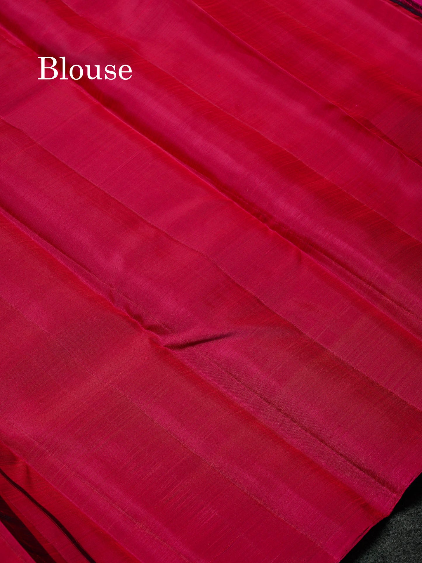 Beautiful Rani Pink Pure Kanjivaram Silk Saree With Traditional Temple Border