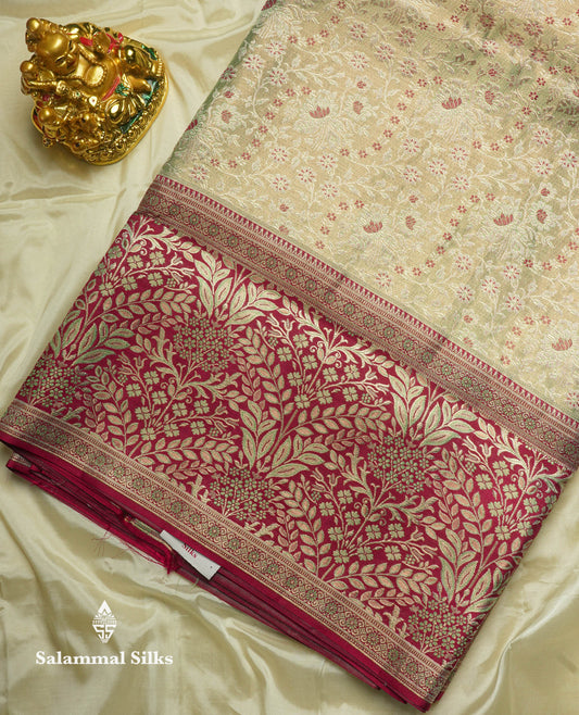 Light Green Bridal Pure Kanjivaram Tissue Silk Saree with Contrast Red Border