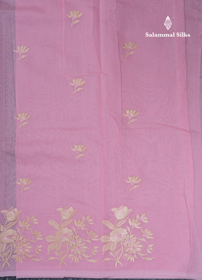 Baby Pink Cotton Mix Saree With Embroidery Border