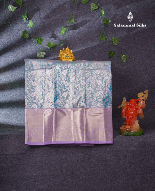 Semi Silk Pattu Pavadai Tissue (Pastel Blue) With Lavender Blouse 37"