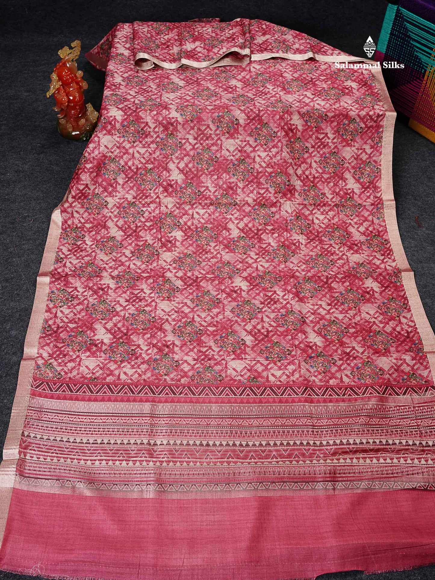 Cotton Mix Saree - Dual Tone Pink Printed Along With Small Ribbon Border