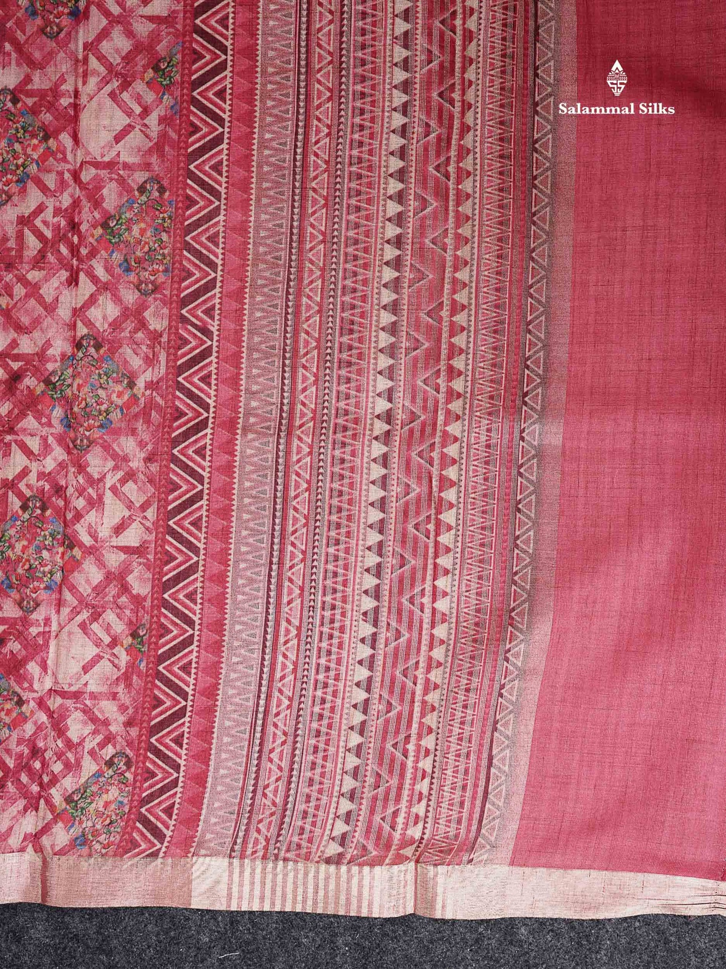 Cotton Mix Saree - Dual Tone Pink Printed Along With Small Ribbon Border
