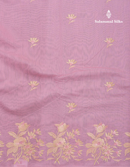 Baby Pink Cotton Mix Saree With Embroidery Border