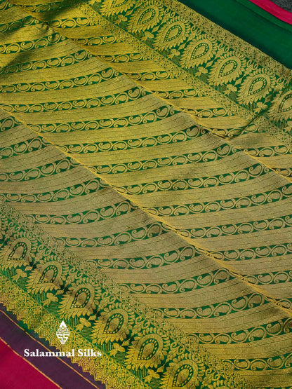 Beautiful Rani Pink Pure Kanjivaram Silk Saree With Traditional Temple Border