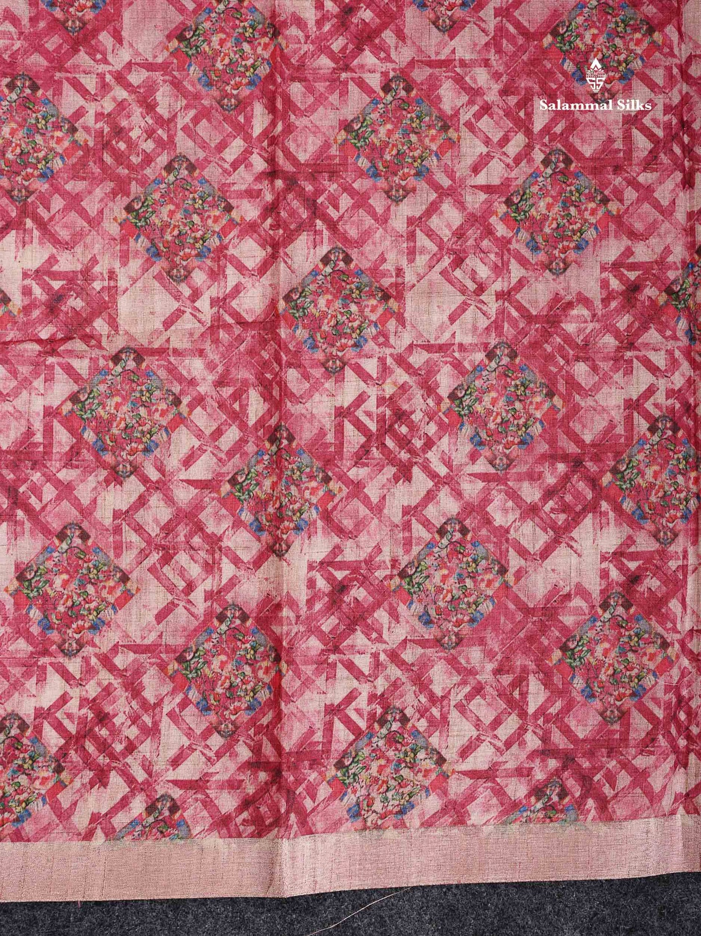 Cotton Mix Saree - Dual Tone Pink Printed Along With Small Ribbon Border