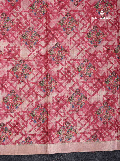Cotton Mix Saree - Dual Tone Pink Printed Along With Small Ribbon Border
