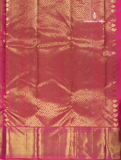 Beautiful Dual Tone Pinkish Red Pure Kanjivaram Silk Saree (2G) Zari With Self Border