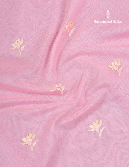 Baby Pink Cotton Mix Saree With Embroidery Border