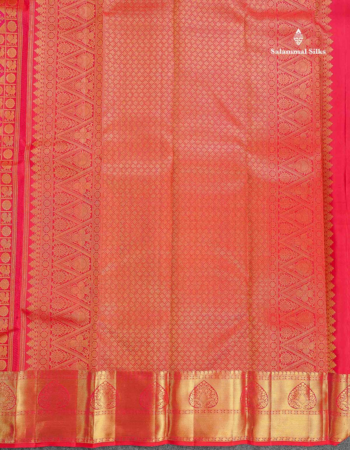 Bridal Pure Kanjivaram Silk Saree - Redish Pink Colour Body With Traditional Border