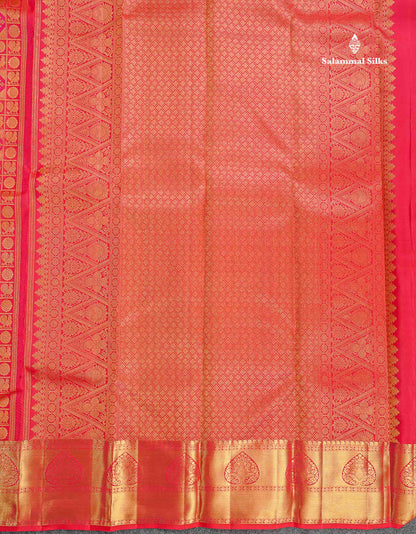 Bridal Pure Kanjivaram Silk Saree - Redish Pink Colour Body With Traditional Border