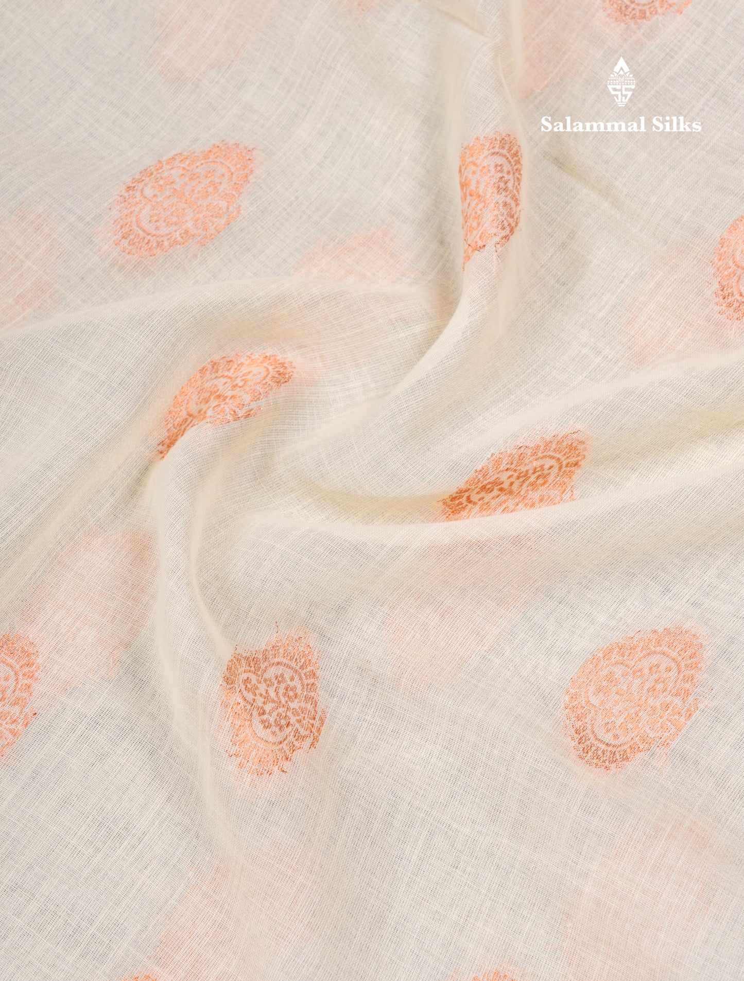 Half White Linen Cotton Mix Fancy Saree With Contrast Sandal Blouse