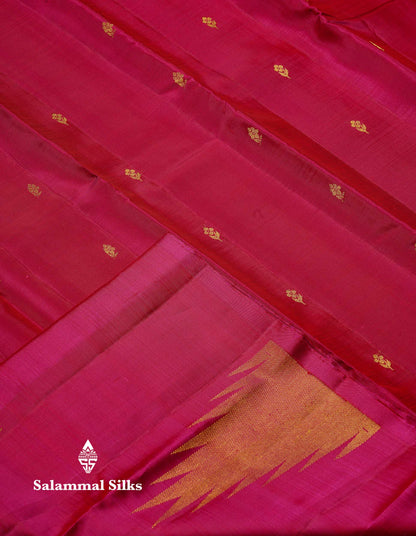 Beautiful Rani Pink Pure Kanjivaram Silk Saree With Traditional Temple Border