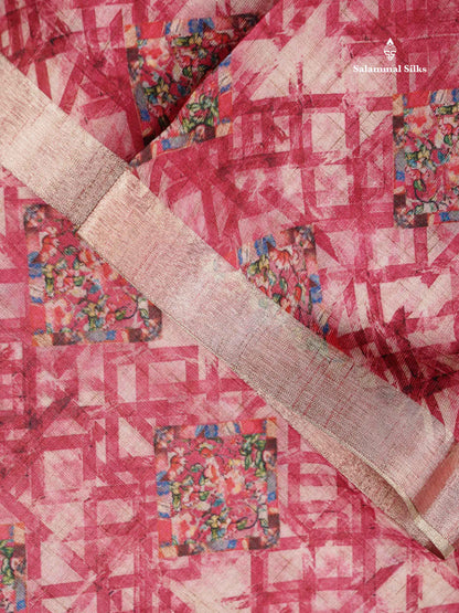 Cotton Mix Saree - Dual Tone Pink Printed Along With Small Ribbon Border