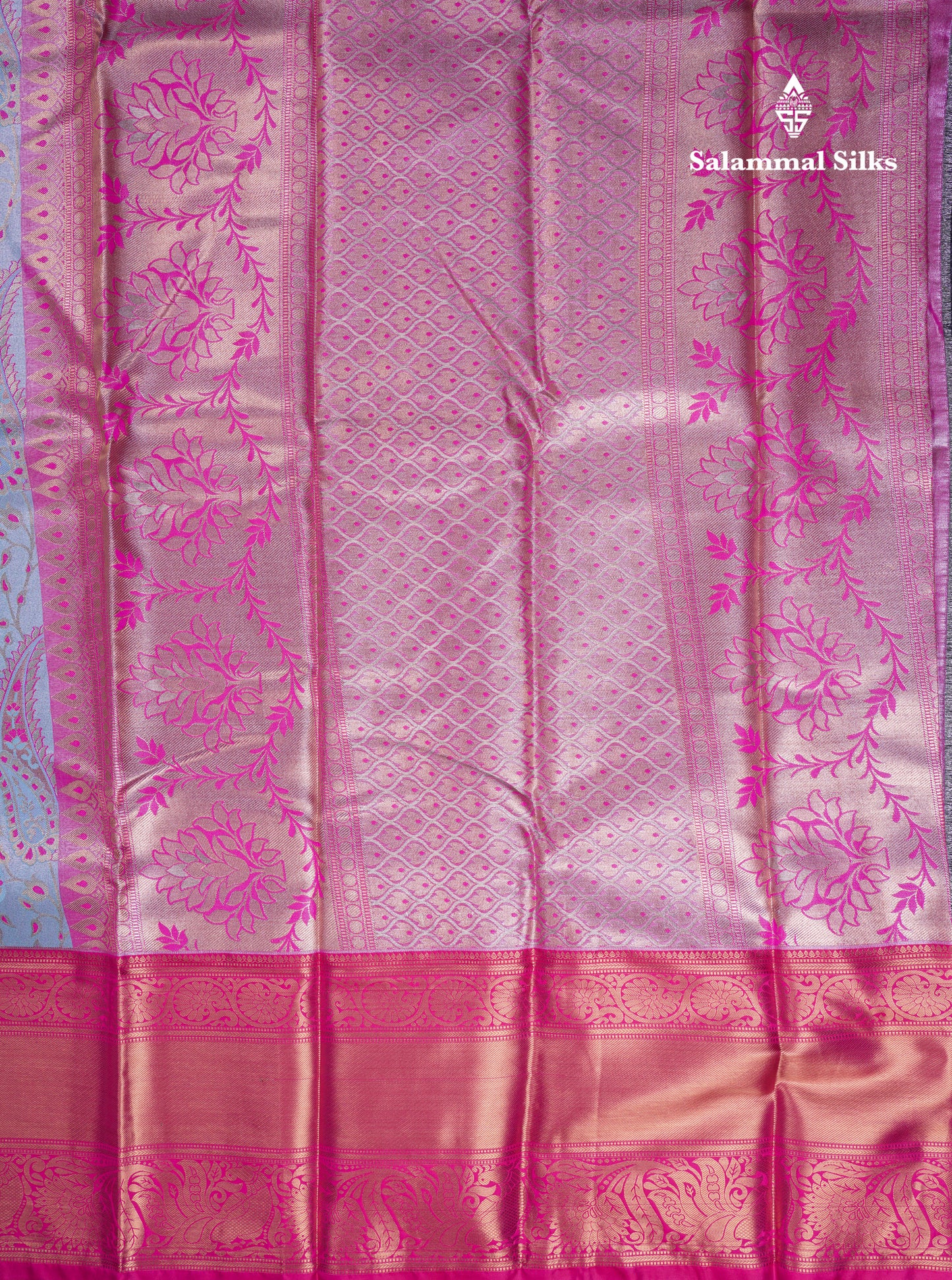 Beautiful Light Blue Tissue Semi Silk Saree With Contrast Pink Traditional Evening Morning Border