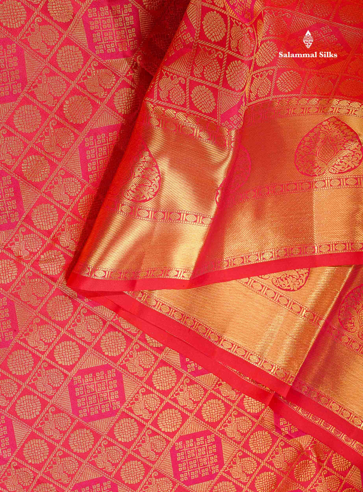 Bridal Pure Kanjivaram Silk Saree - Redish Pink Colour Body With Traditional Border