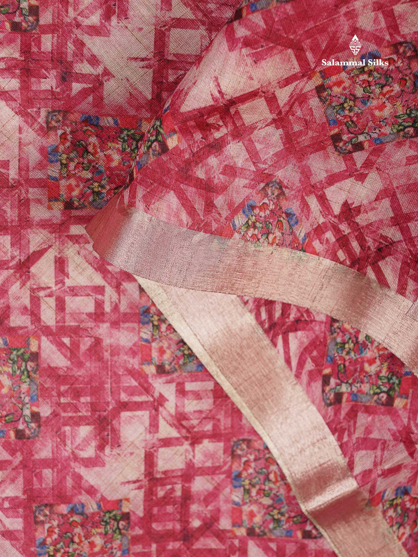 Cotton Mix Saree - Dual Tone Pink Printed Along With Small Ribbon Border