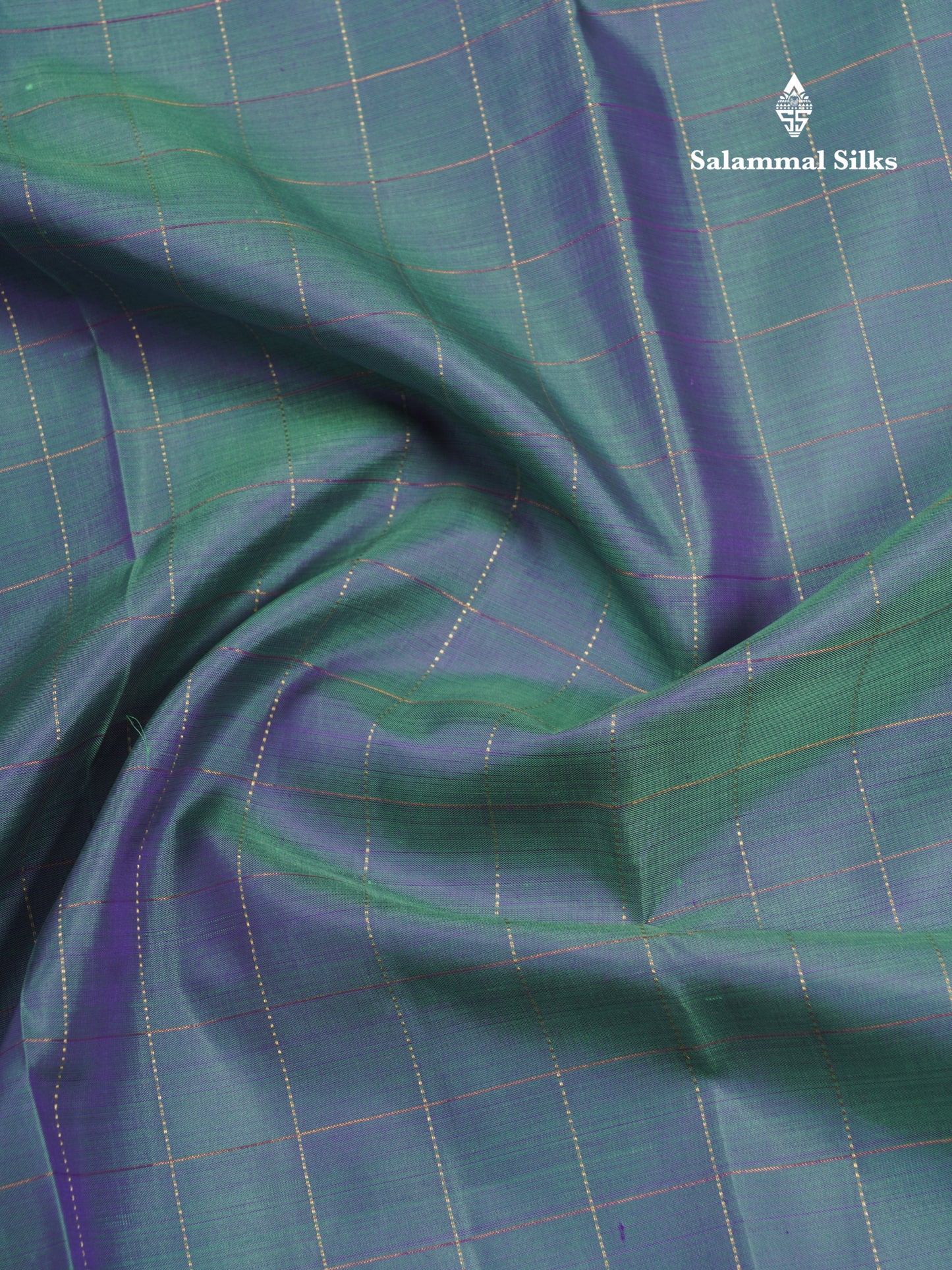 Dual Tone Blue Zari Checks Pure Kanjivaram Silk Saree With Violet Traditional Double Border