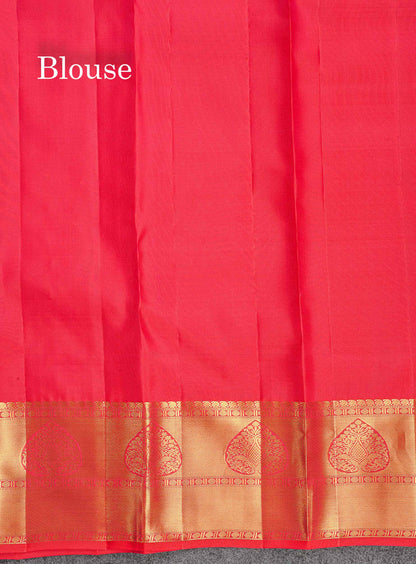Bridal Pure Kanjivaram Silk Saree - Redish Pink Colour Body With Traditional Border