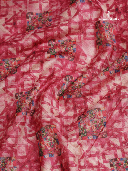 Cotton Mix Saree - Dual Tone Pink Printed Along With Small Ribbon Border