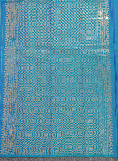 Pure Kanjivaram Silk Saree - Peacock Blue Colour Body With Zari Butta & Traditional Turning Border