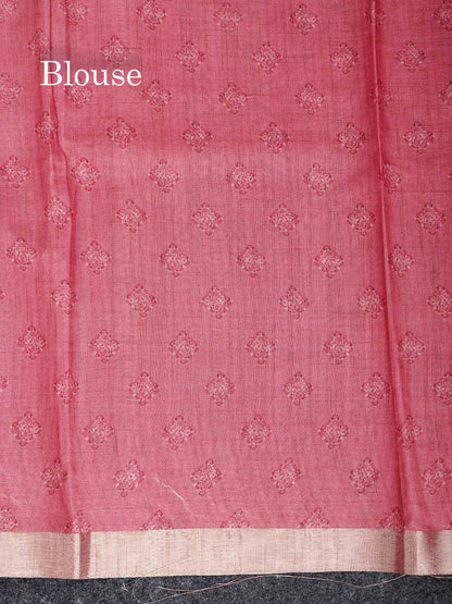 Cotton Mix Saree - Dual Tone Pink Printed Along With Small Ribbon Border