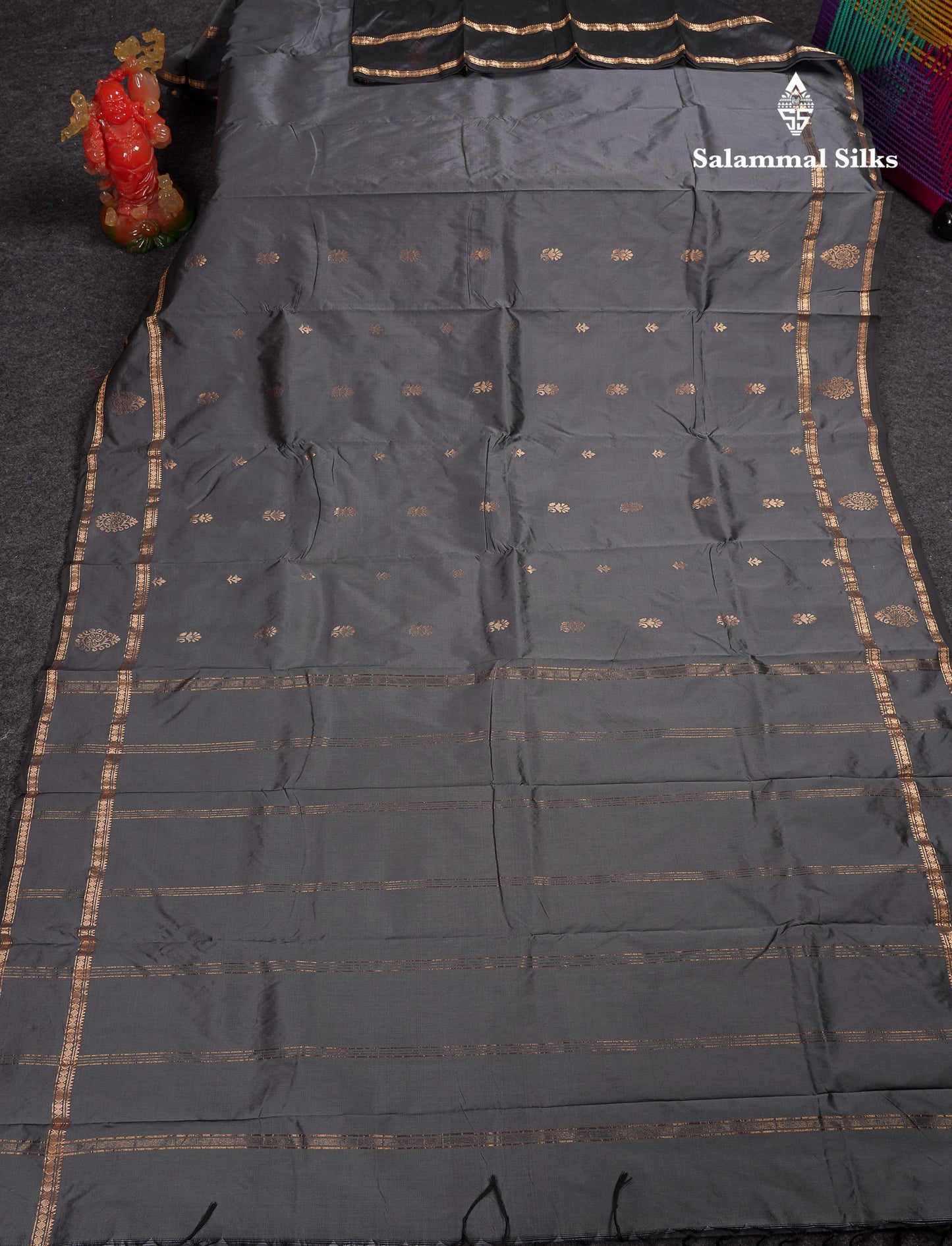 Beautiful Grey Semi Silk Saree With Tarditional Rettapet Border