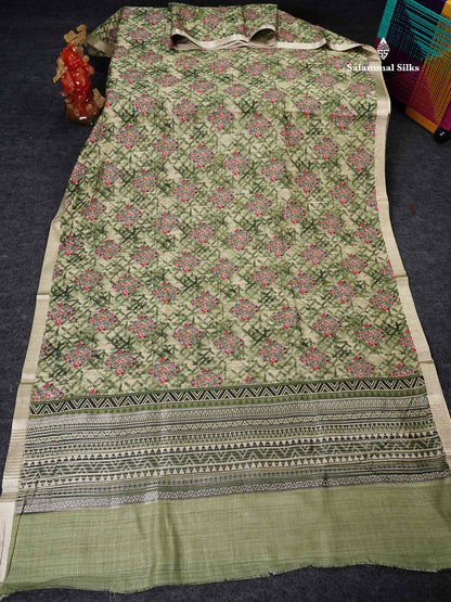Cotton Mix Saree - Dual Tone Pink Printed Along With Small Ribbon Border
