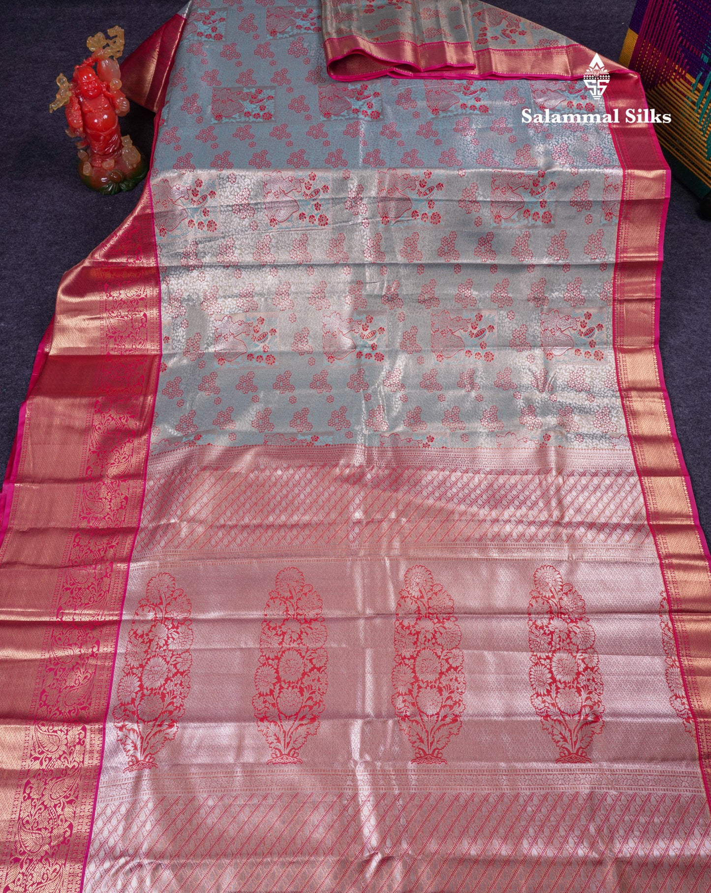 Beautiful Pastel Blue Tissue Semi Silk Saree With Contrast Pink Traditional Evening Morning Border
