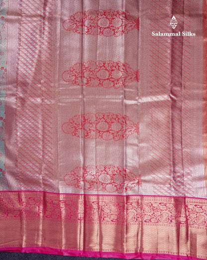 Beautiful Pastel Blue Tissue Semi Silk Saree With Contrast Pink Traditional Evening Morning Border