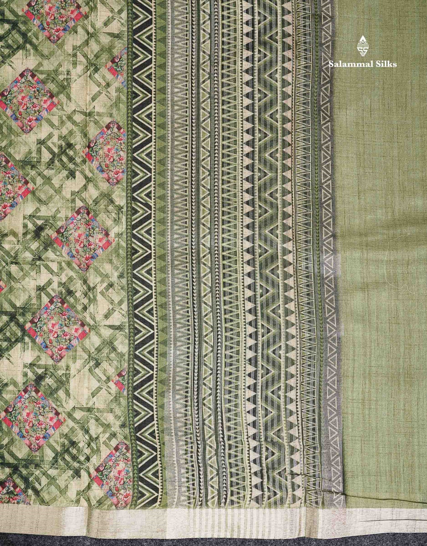 Cotton Mix Saree - Dual Tone Pink Printed Along With Small Ribbon Border