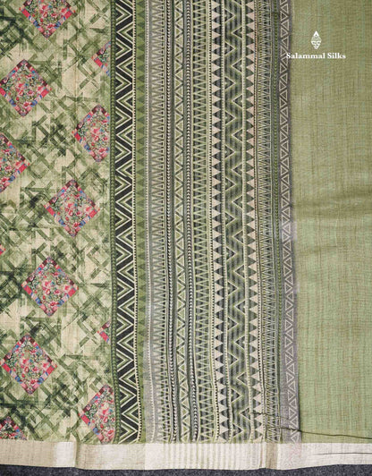 Cotton Mix Saree - Dual Tone Pink Printed Along With Small Ribbon Border