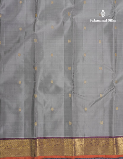 Grey Beautiful Pure Kanjivaram Silk Saree With Dark Maroon Small Border
