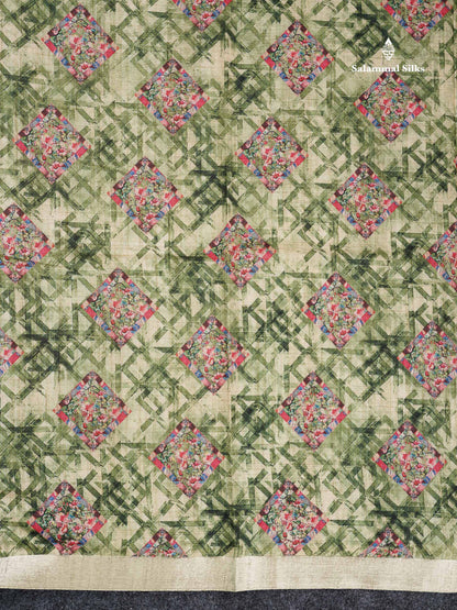 Cotton Mix Saree - Dual Tone Pink Printed Along With Small Ribbon Border