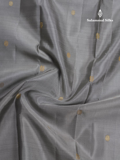 Grey Beautiful Pure Kanjivaram Silk Saree With Dark Maroon Small Border