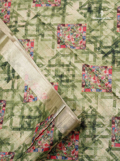 Cotton Mix Saree - Dual Tone Pink Printed Along With Small Ribbon Border