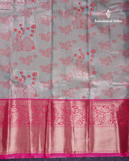 Beautiful Pastel Blue Tissue Semi Silk Saree With Contrast Pink Traditional Evening Morning Border