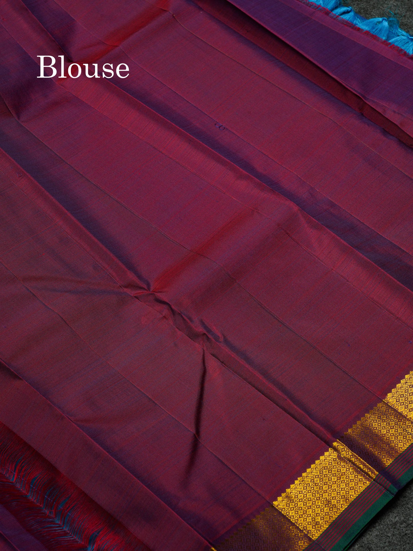 Beautiful Dual Tone Ramar Blue Pure Kanjivaram Silk Saree With Contrast Magenta Traditional Small Border