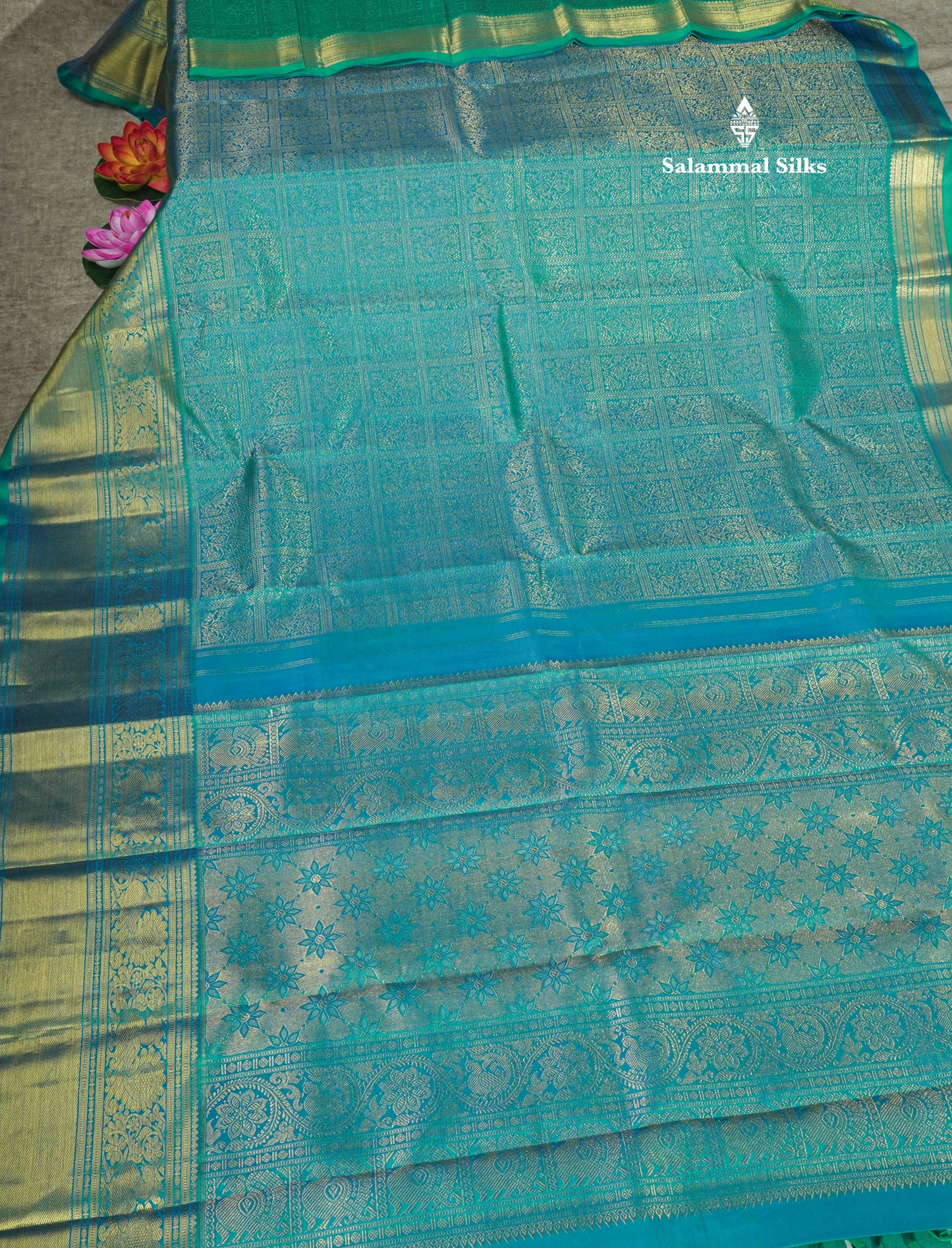 Peacock Green Pure Kanjivaram Silk Saree (2G) Zari With Traditional Self Border