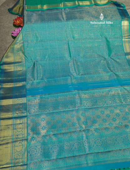 Peacock Green Pure Kanjivaram Silk Saree (2G) Zari With Traditional Self Border