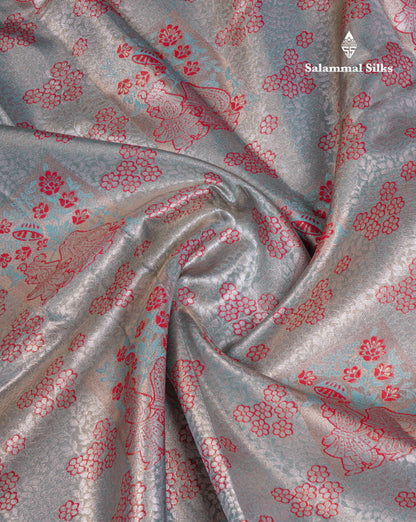 Beautiful Pastel Blue Tissue Semi Silk Saree With Contrast Pink Traditional Evening Morning Border