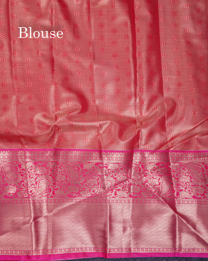 Beautiful Pastel Blue Tissue Semi Silk Saree With Contrast Pink Traditional Evening Morning Border