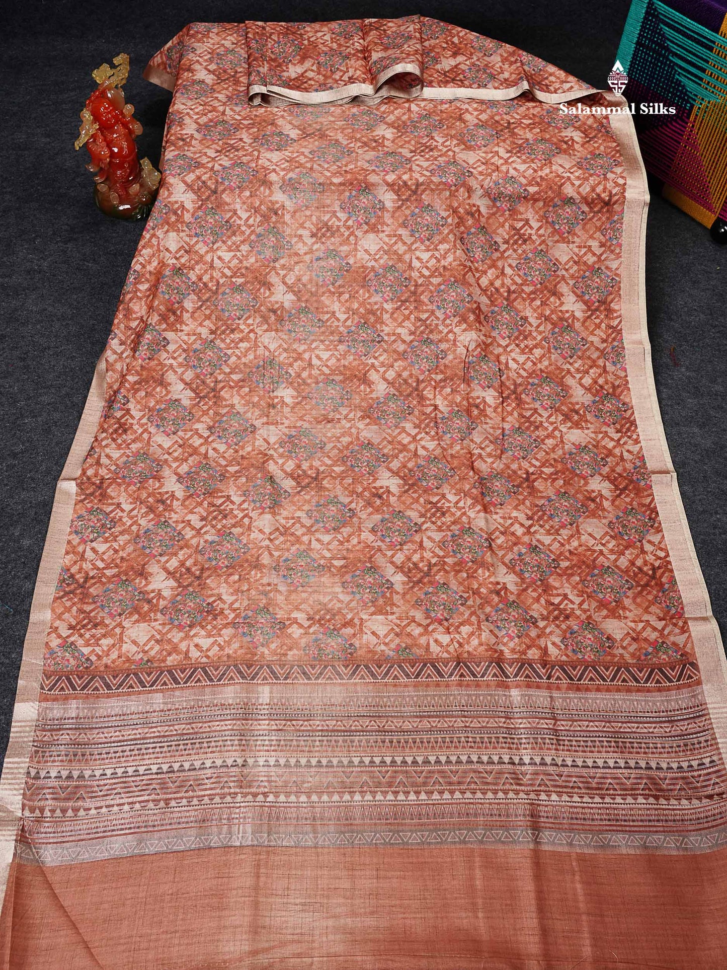 Cotton Mix Saree - Dual Tone Pink Printed Along With Small Ribbon Border