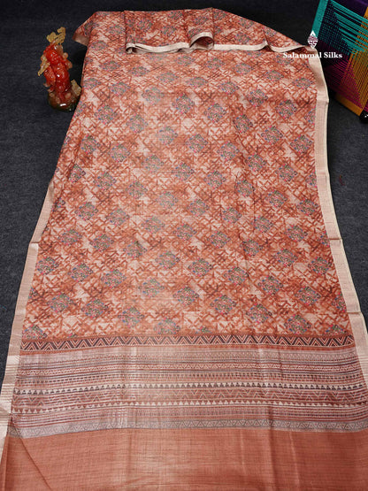Cotton Mix Saree - Dual Tone Pink Printed Along With Small Ribbon Border